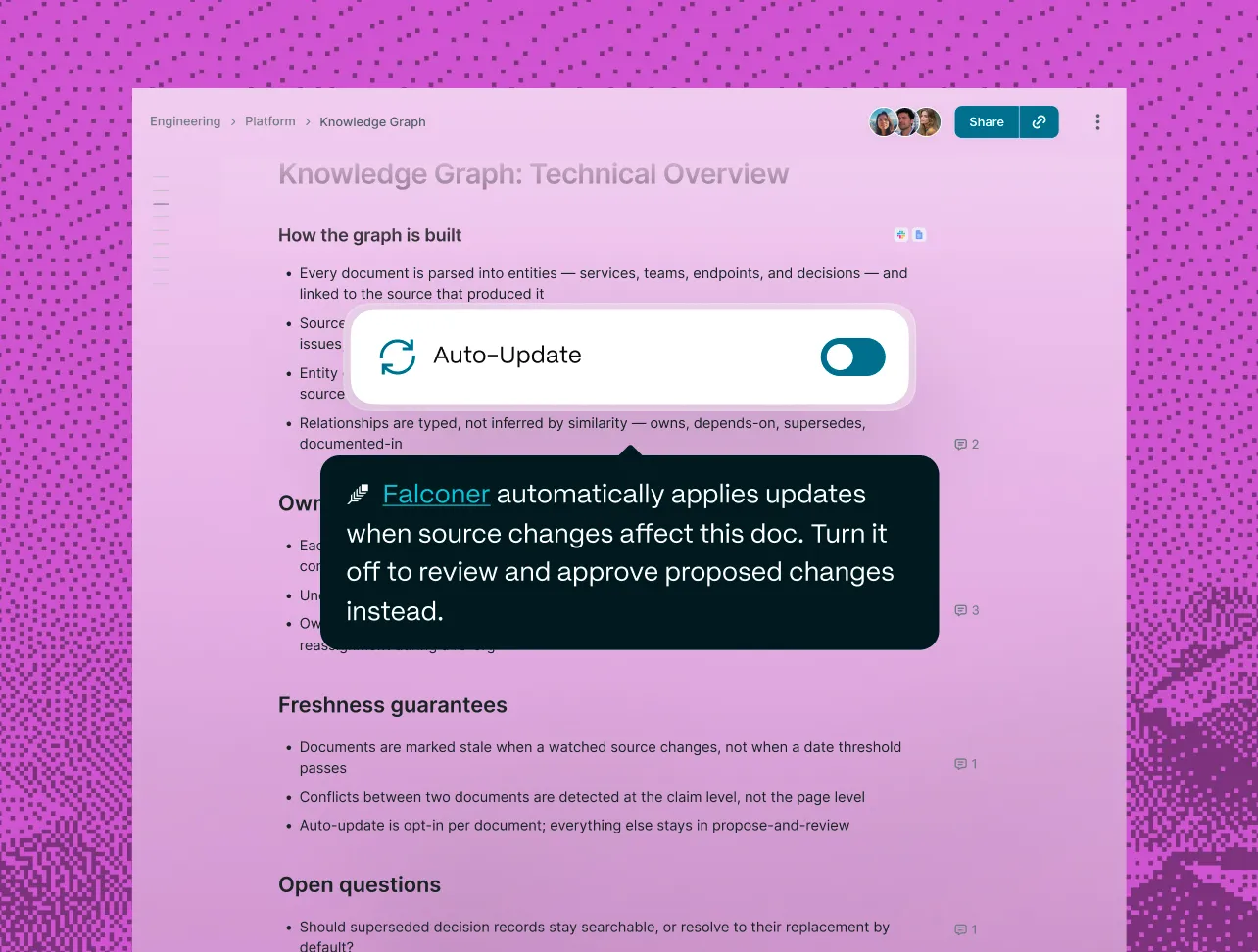 A document with the auto-update toggle that applies updates when source changes affect it